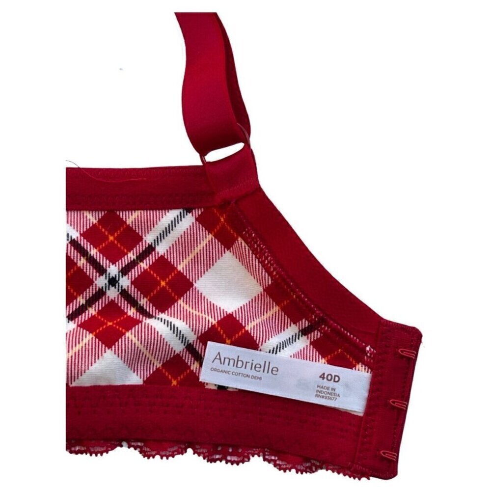 Ambrielle Organic Cotton Demi Classic Racerback Red Plaid Bra Size 40D - Picture 4 of 10